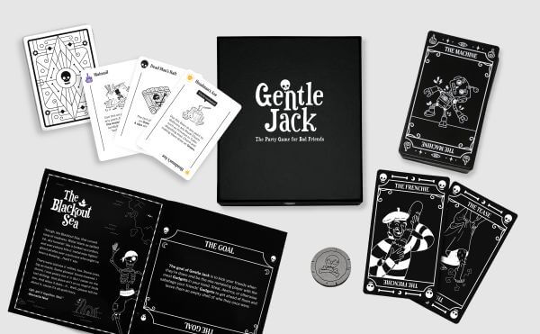 Gentle Jack physical card game — box and cards laid out on a table